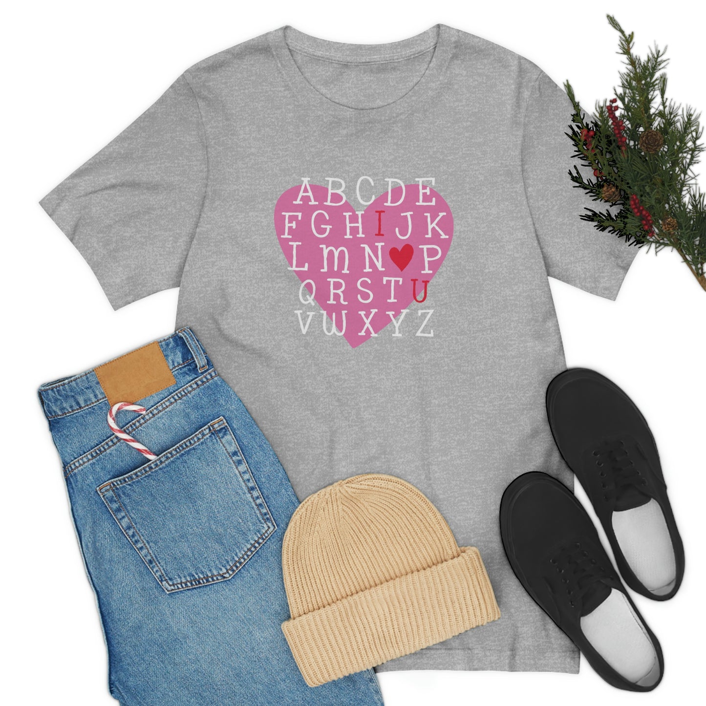 Alphabet Valentine's Day Bella+Canvas 3001 Unisex Jersey Short Sleeve Tee