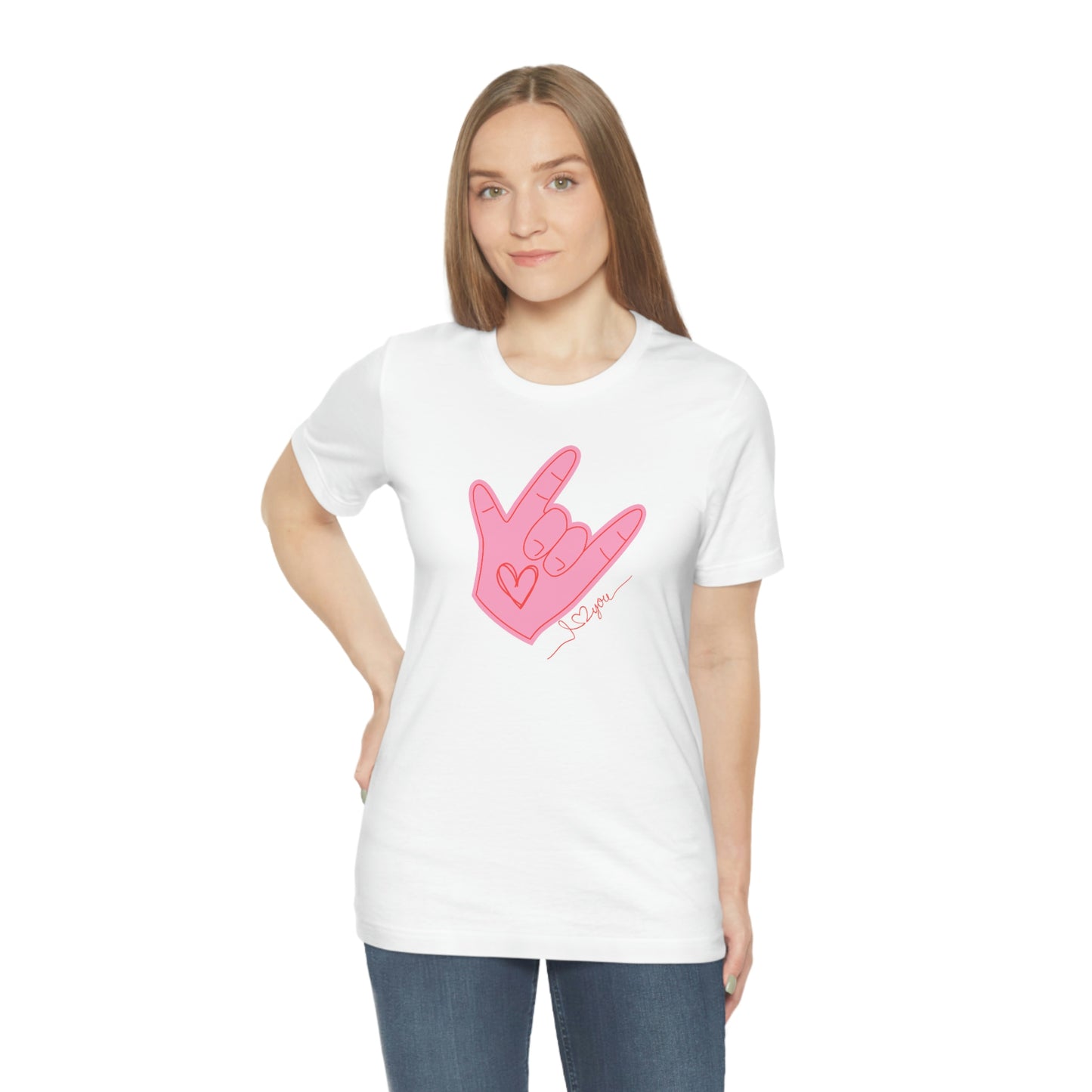 ASL Valentines I love you Bella+Canvas 3001 Unisex Jersey Short Sleeve Tee