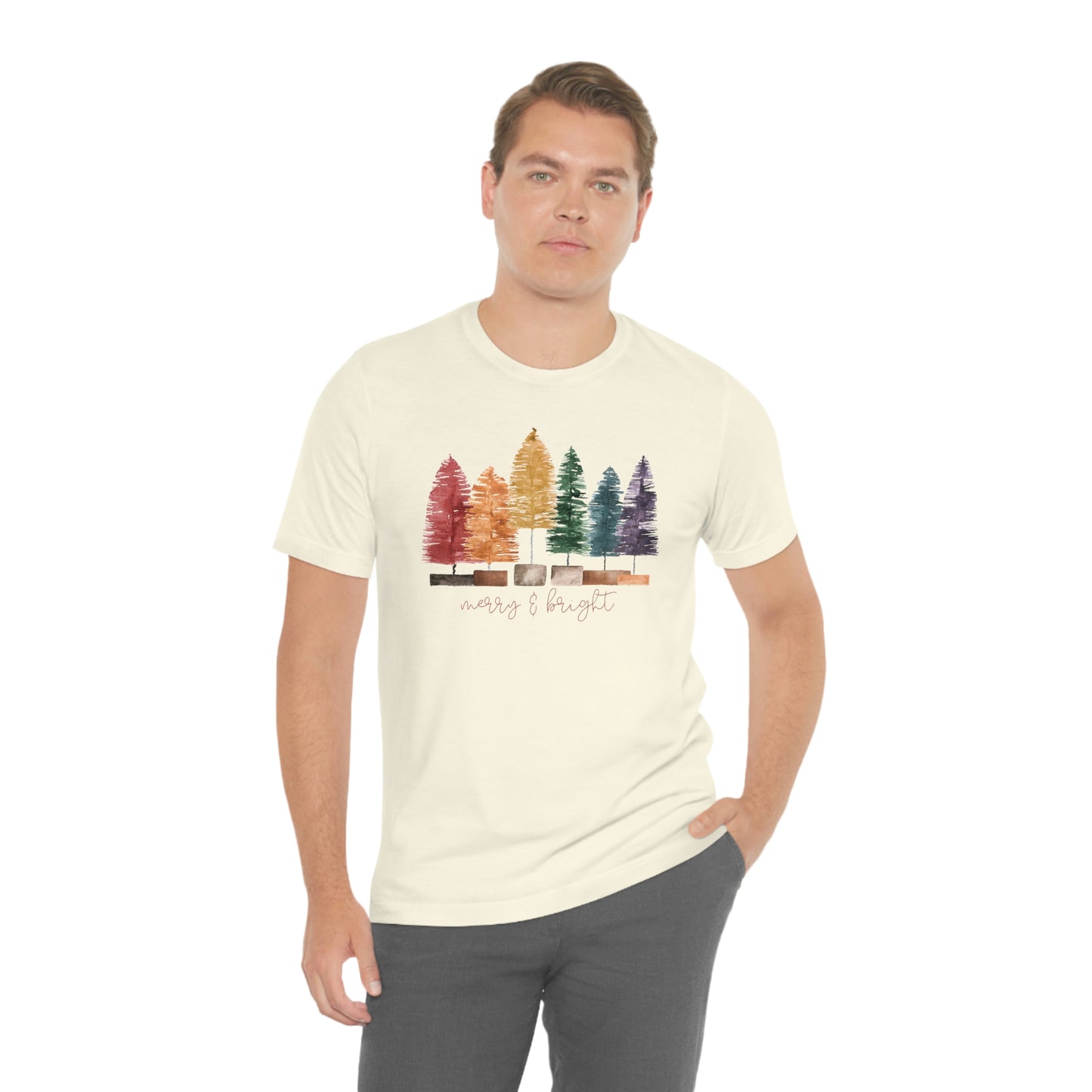 Christmas bottle brush trees Unisex Jersey Short Sleeve Tee