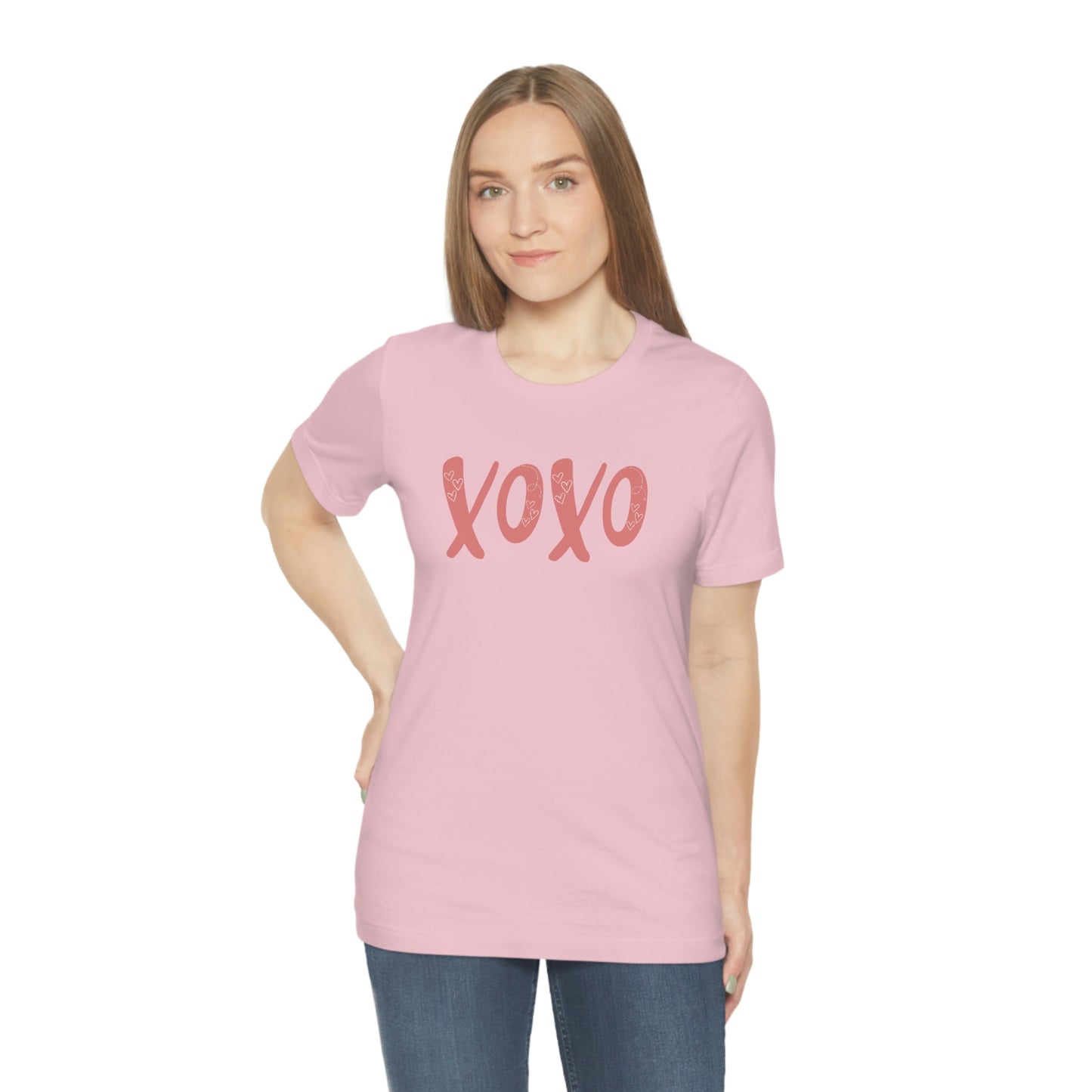 XOXO with hearts Valentine Women's Unisex Jersey Short Sleeve Tee