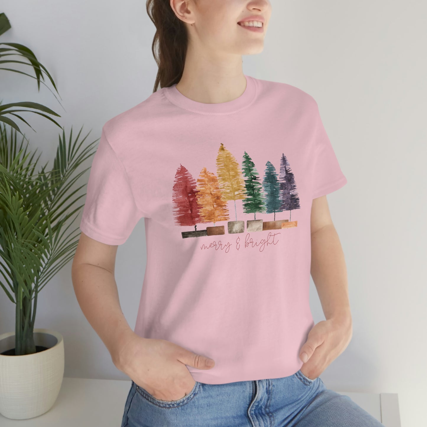 Christmas bottle brush trees Unisex Jersey Short Sleeve Tee