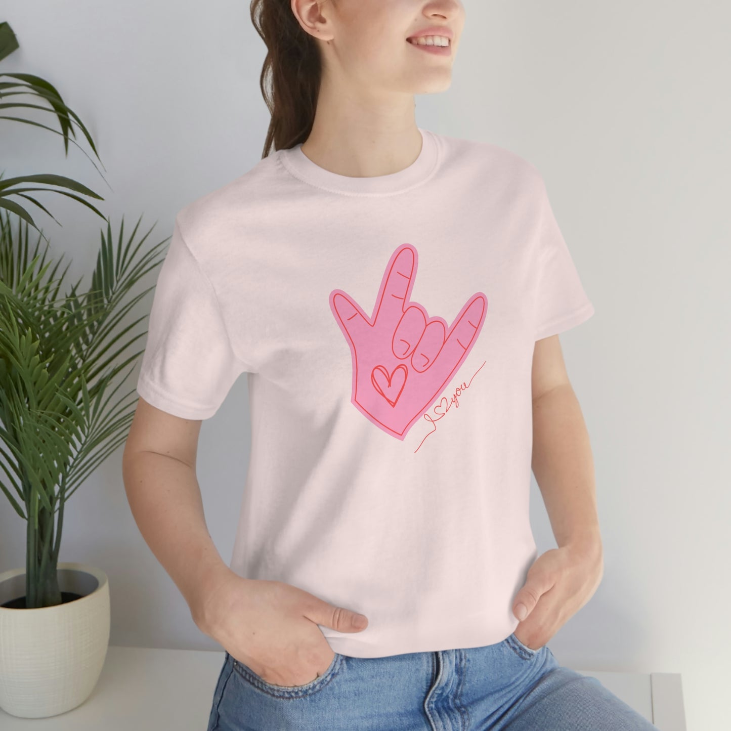 ASL Valentines I love you Bella+Canvas 3001 Unisex Jersey Short Sleeve Tee