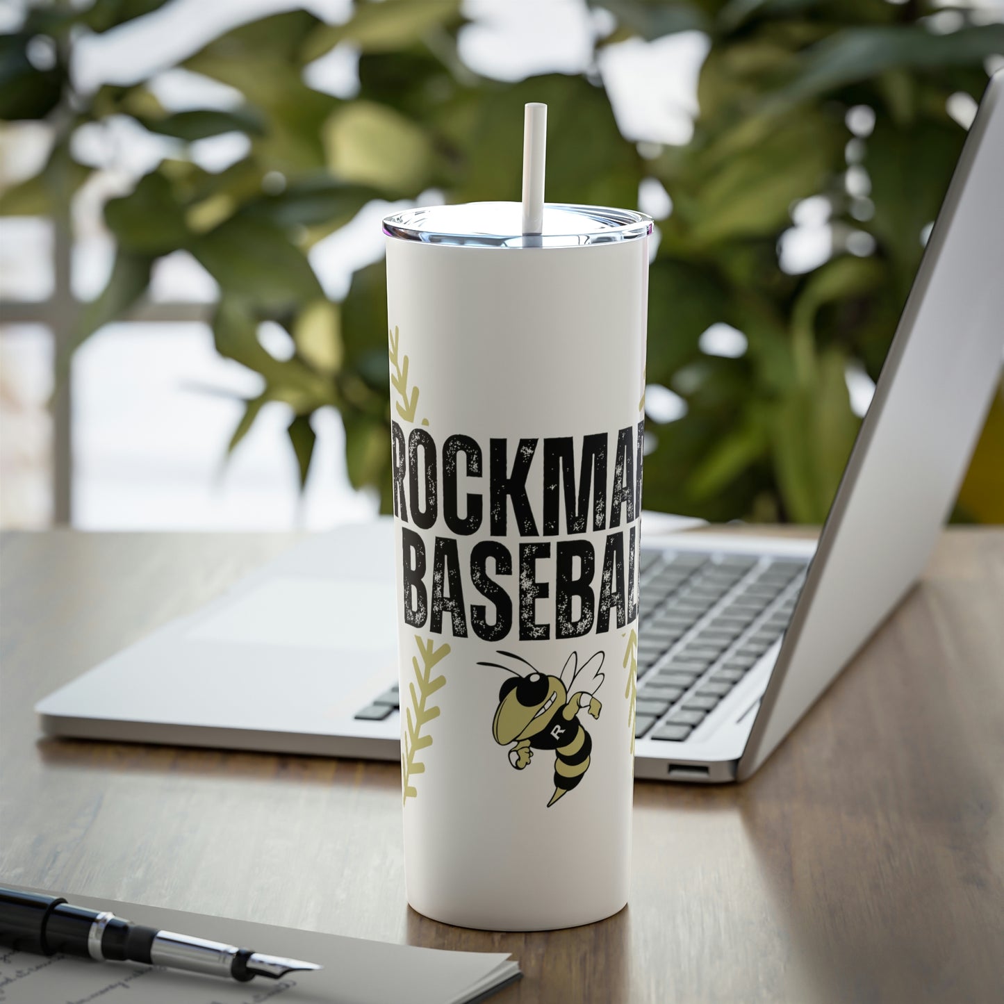 Rockmart Jackets Baseball School Spirit Skinny Steel Tumbler with Straw, 20oz