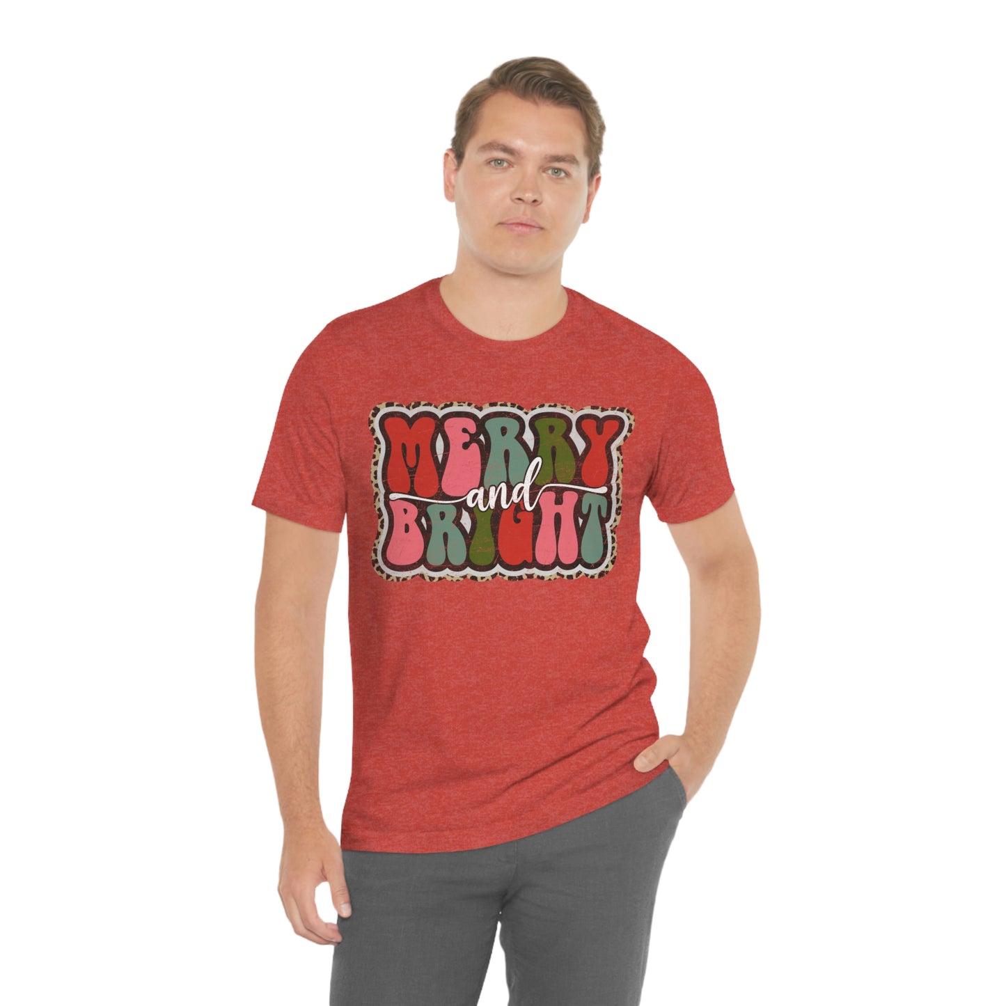 Retro Merry & Bright Women's Christmas T-Shirt Bella+Canvas Unisex Jersey Short Sleeve Tee