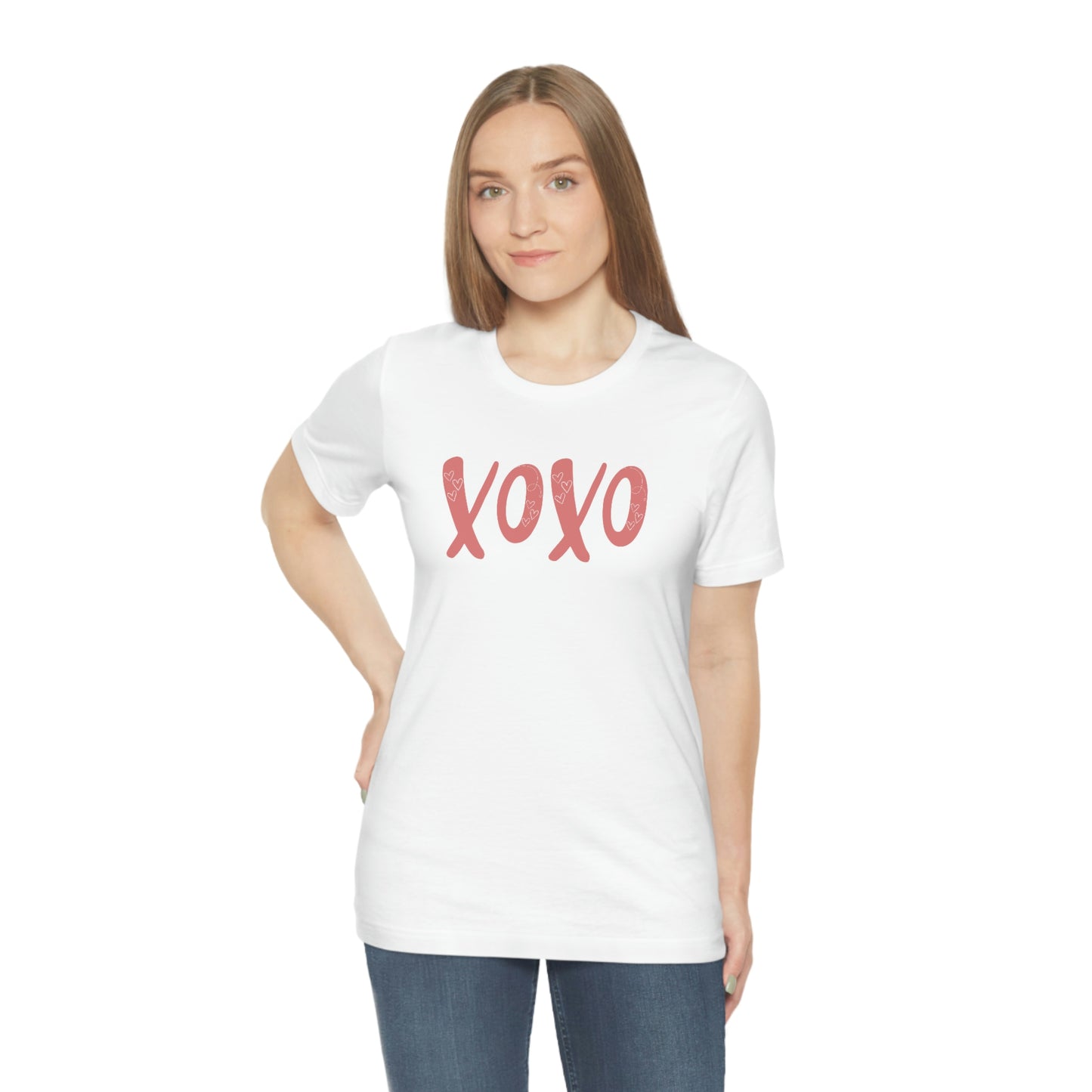 XOXO with hearts Valentine Women's Unisex Jersey Short Sleeve Tee