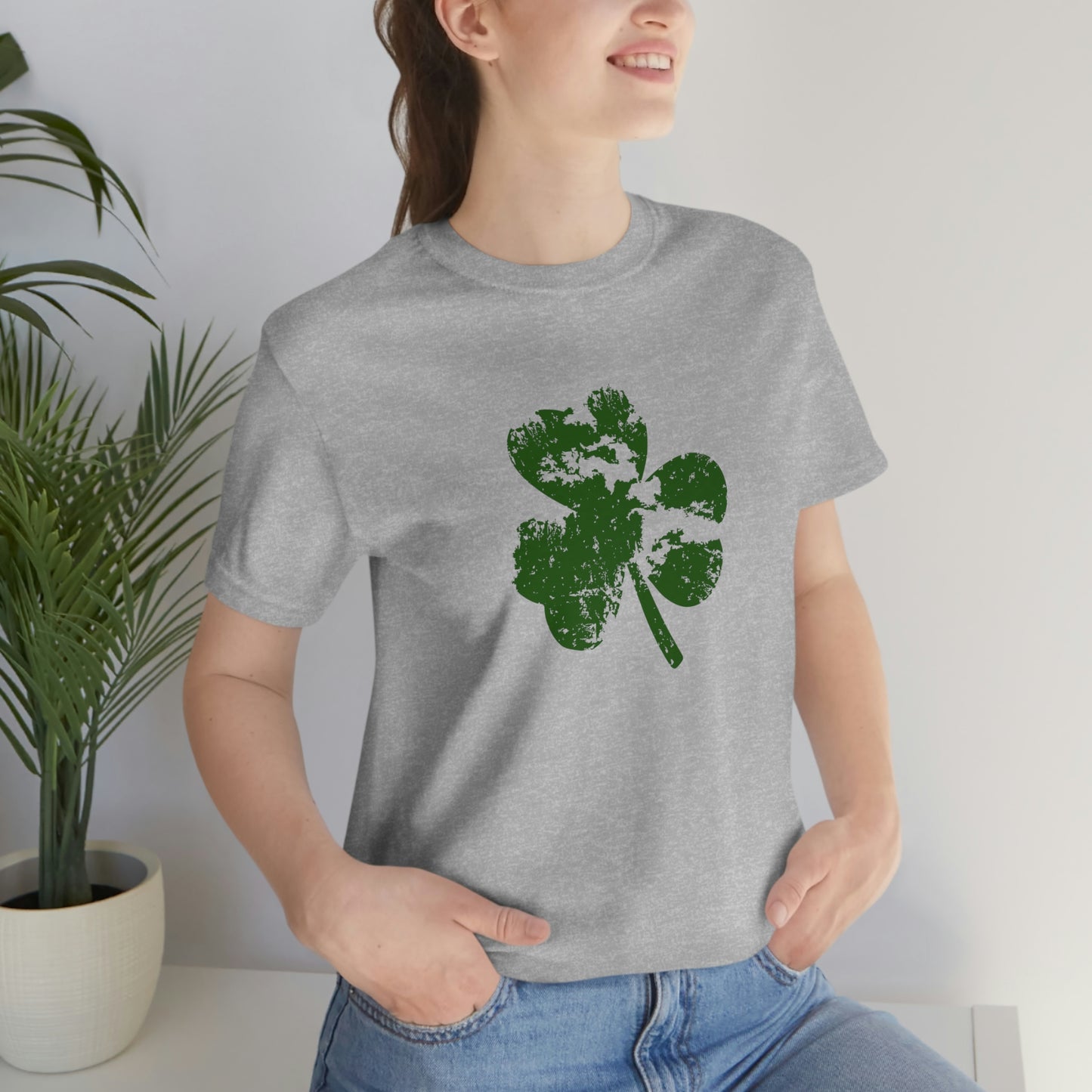 St. Patrick's Day Distressed Shamrock Bella+Canvas 3001 Unisex Jersey Short Sleeve Tee