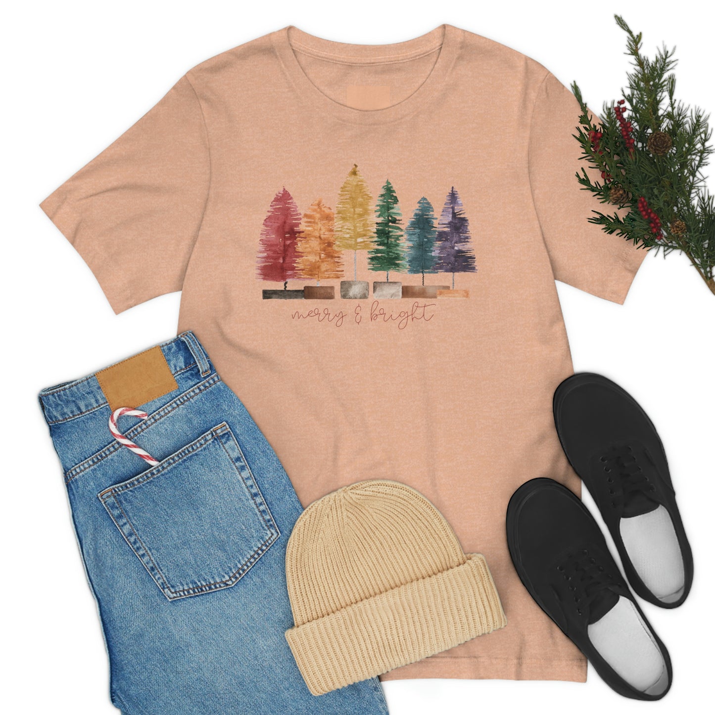 Christmas bottle brush trees Unisex Jersey Short Sleeve Tee