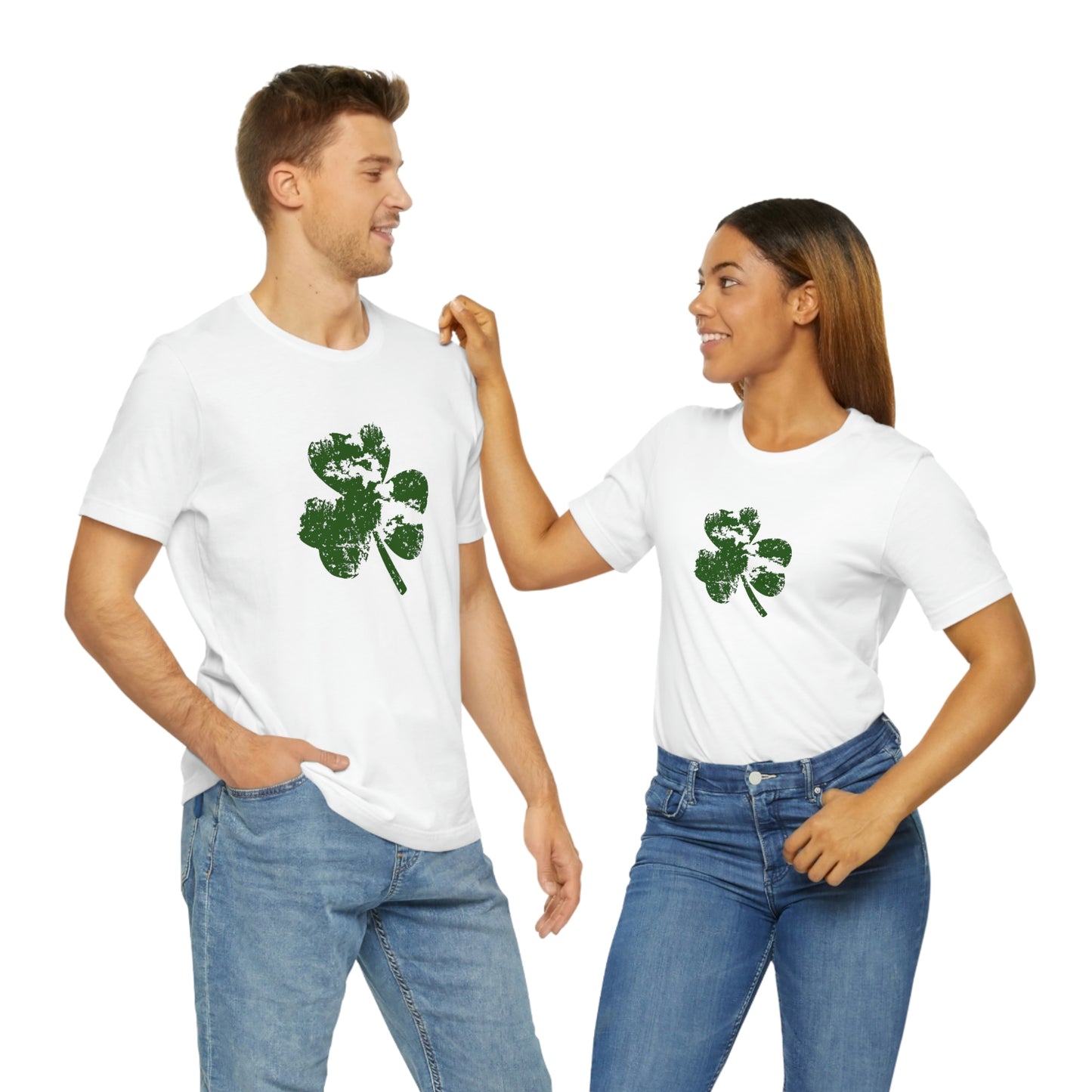 St. Patrick's Day Distressed Shamrock Bella+Canvas 3001 Unisex Jersey Short Sleeve Tee