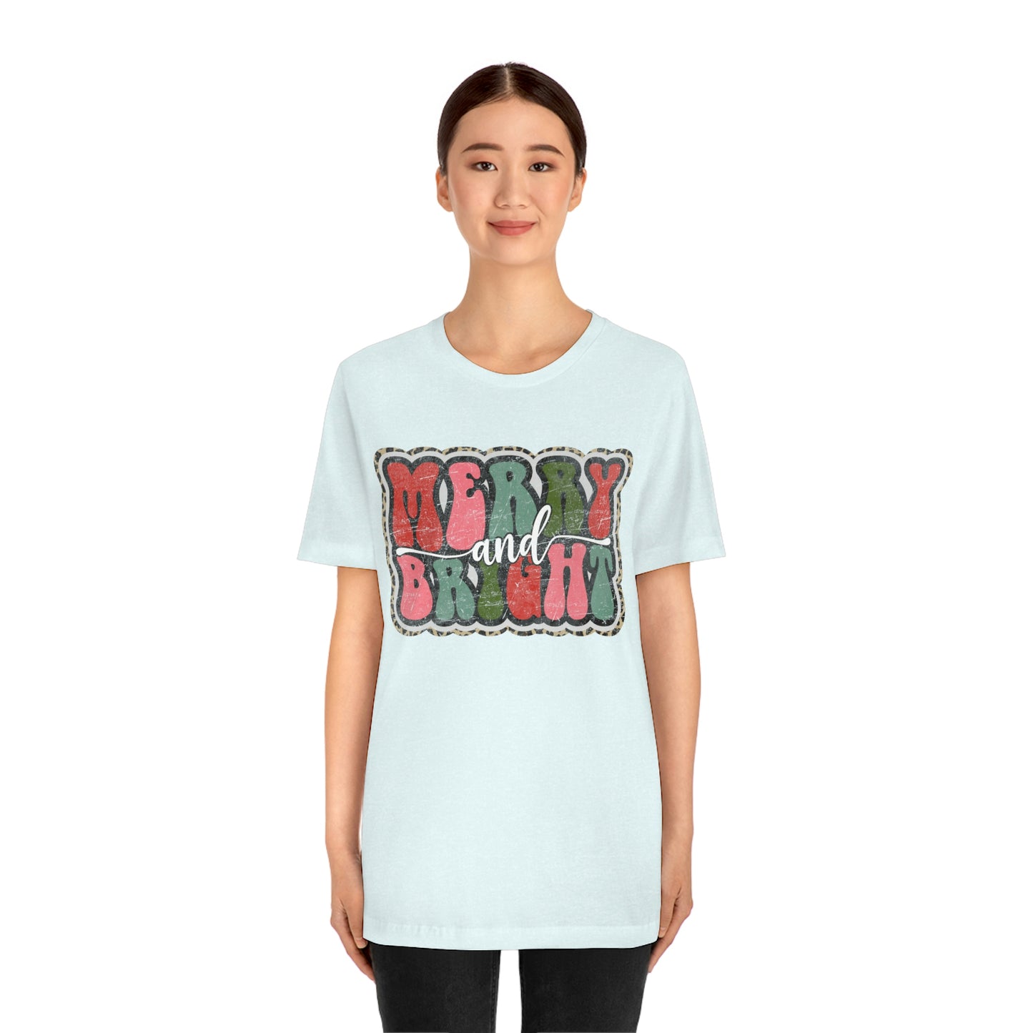 Retro Merry & Bright Women's Christmas T-Shirt Bella+Canvas Unisex Jersey Short Sleeve Tee