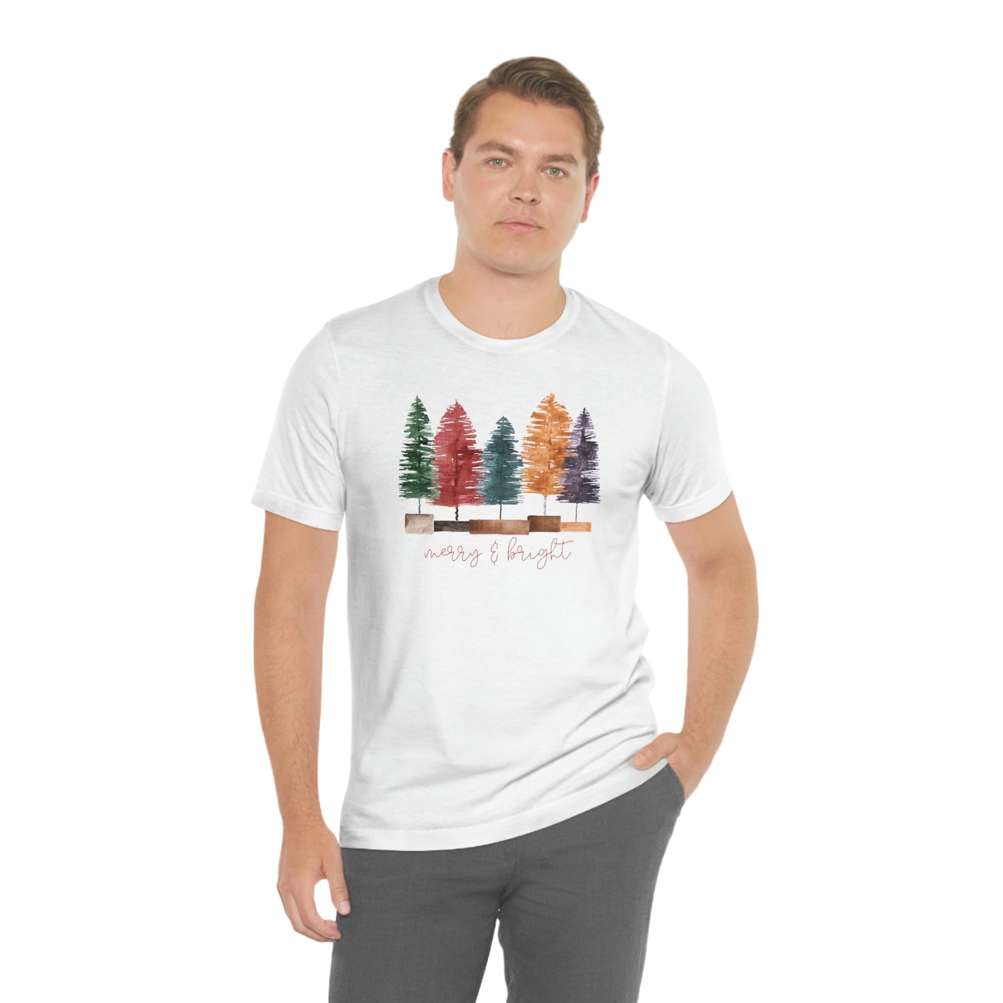 Christmas multi color bottle brush tree Unisex Jersey Short Sleeve Tee