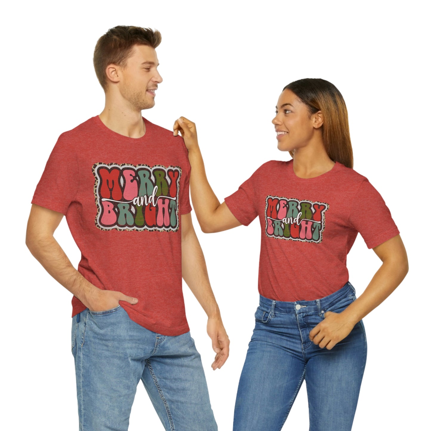 Retro Merry & Bright Women's Christmas T-Shirt Bella+Canvas Unisex Jersey Short Sleeve Tee