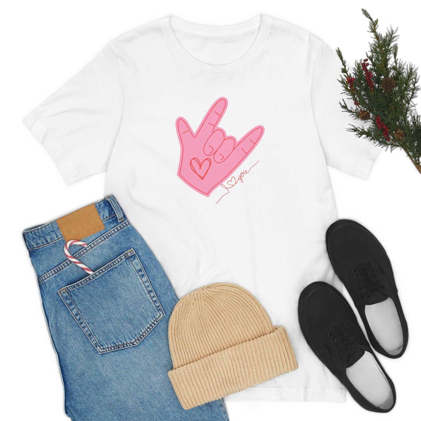 ASL Valentines I love you Bella+Canvas 3001 Unisex Jersey Short Sleeve Tee