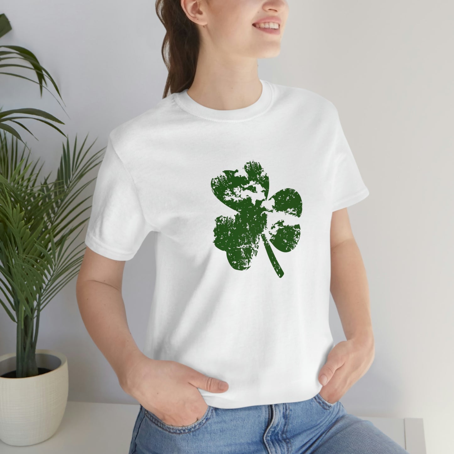 St. Patrick's Day Distressed Shamrock Bella+Canvas 3001 Unisex Jersey Short Sleeve Tee