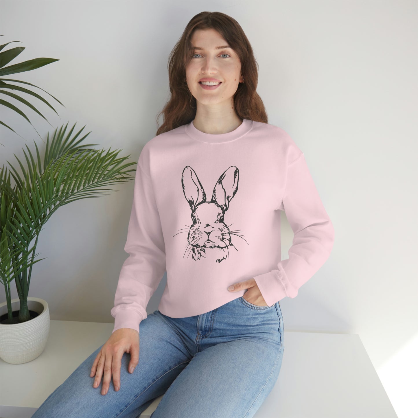 Happy Easter Spring Bunny Gildan 18000 Unisex Heavy Blend Crewneck Sweatshirt